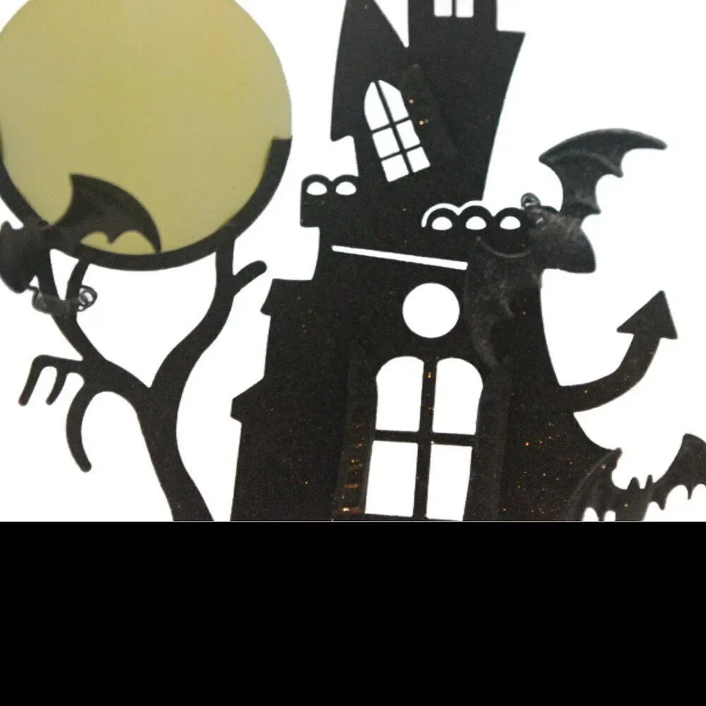 Metal 3D Glittered Halloween Haunted Mansion Scene with Pumpkin Tealight Holder